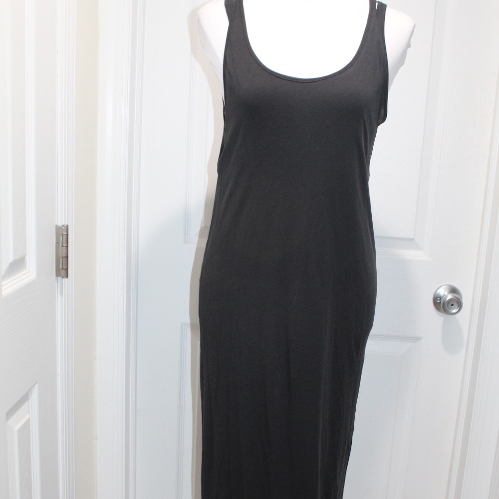 All Saints Long Black 100% Cotton Tank Dress Cross Back Strap Size M VGC